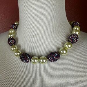 Joan Boyce multi color egg shaped crystal & pearl choker